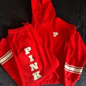 PINK Victoria's Secret Red Hoodie and Sweatpants Set